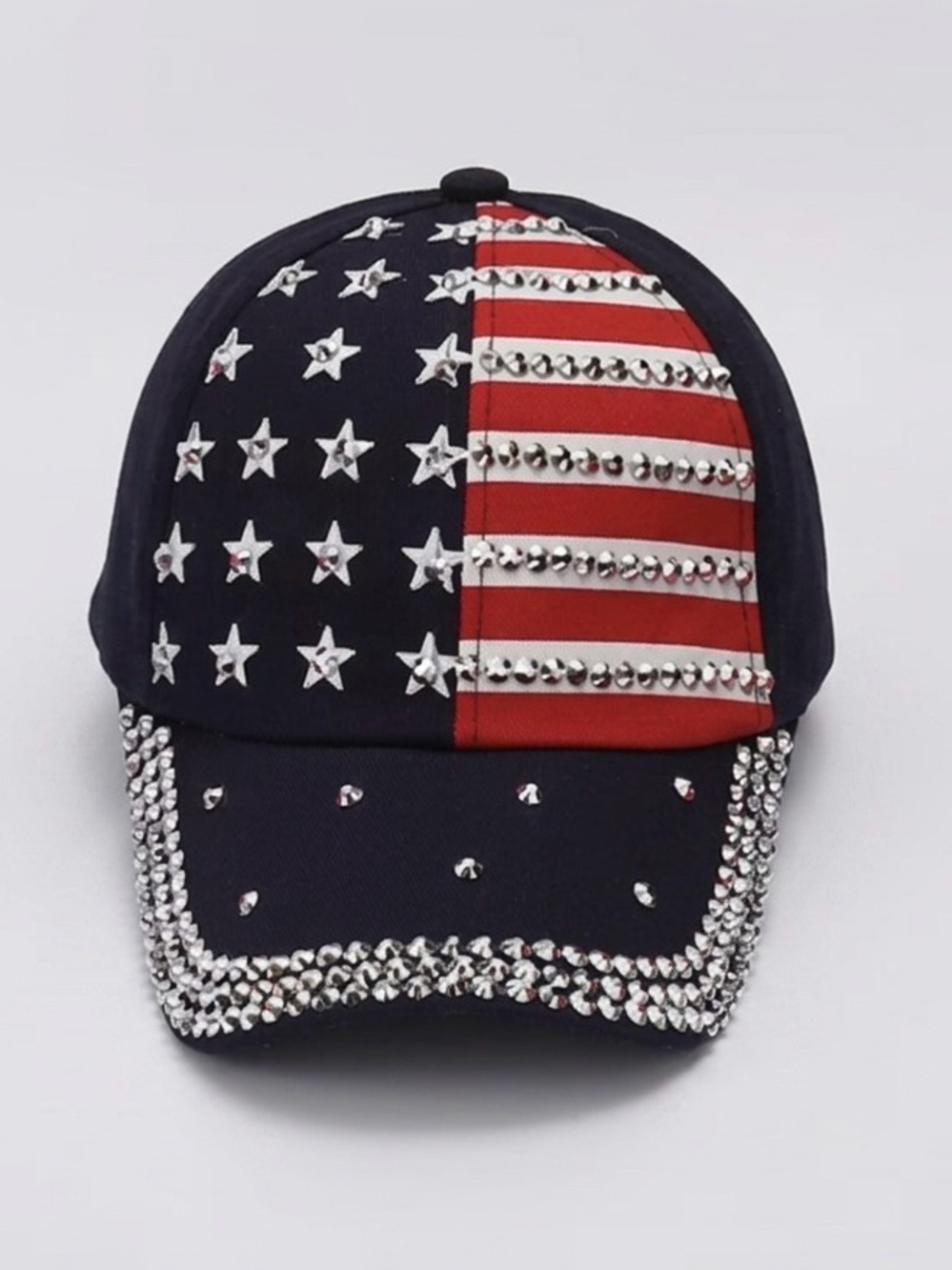 Rhinestone American Flag Baseball Cap - Red, White & Blue - Picture 5 of 6